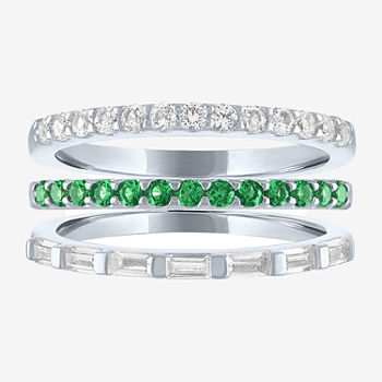 Womens Lab Created Green Emerald Sterling Silver Ring Sets