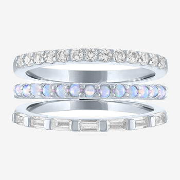 Womens Lab Created White Opal Sterling Silver Ring Sets