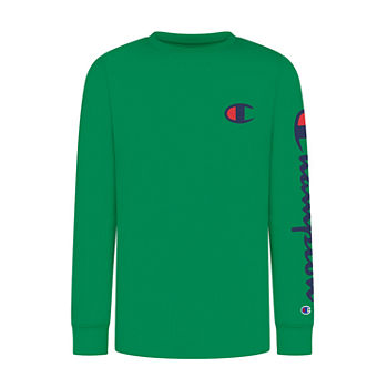 Champion Big Boys Embroidered Crew Neck Long Sleeve Graphic T-Shirt