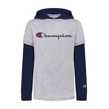 Champion Big Boys Embroidered Hooded Long Sleeve Graphic T-Shirt