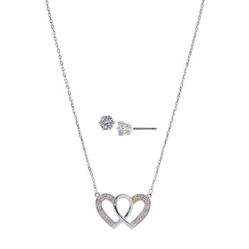 Sparkle Allure 2-pc. Cubic Zirconia Pure Silver Over Brass Heart Jewelry Set