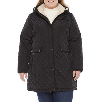 St. John's Bay Wind Resistant Water Resistant Midweight Quilted Sherpa Jacket-Plus