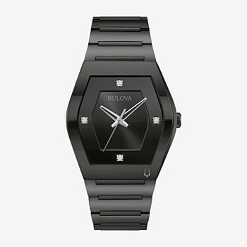 Bulova Modern Gemini Mens Diamond Accent Black Stainless Steel Bracelet Watch 98d177