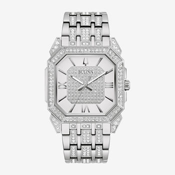Bulova Octava Mens Crystal Accent Silver Tone Stainless Steel Bracelet Watch 96a285