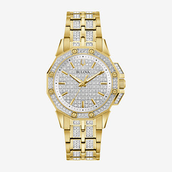 Bulova Crystal Octava Womens Crystal Accent Gold Tone Stainless Steel Bracelet Watch 98l302