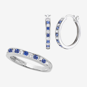 Lab Created Blue Sapphire Sterling Silver Jewelry Set