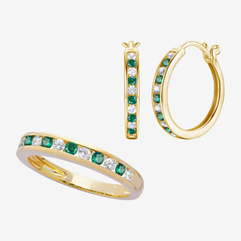 Lab Created Green Emerald 14K Gold Over Silver Jewelry Set