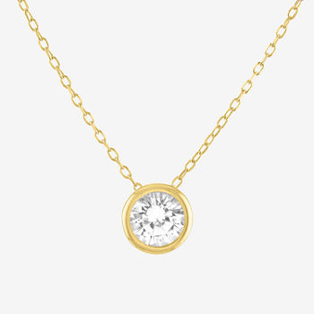 Limited Time Special! Womens Lab Created White Sapphire 14K Gold Over Silver Sterling Silver Round Pendant Necklace