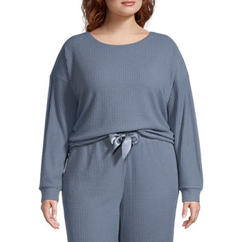 Ambrielle Womens Plus Long Sleeve Waffle Pajama Top
