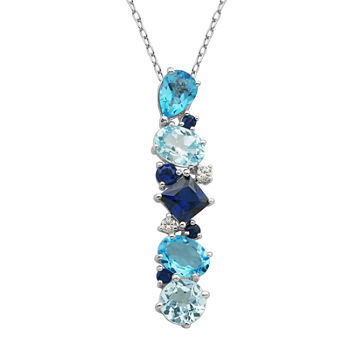 Sterling Silver Shades of Blue Cluster Pendant Necklace
