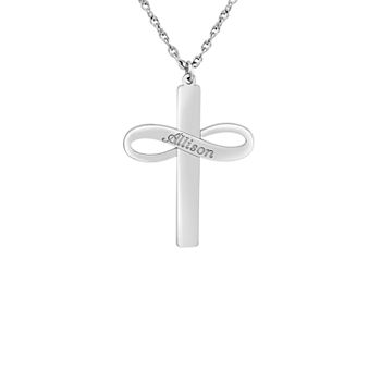 Personalized Womens 14K Gold Cross Infinity Name Pendant Necklace