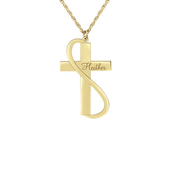 Personalized Womens 24K Gold Over Silver Cross Name Pendant Necklace