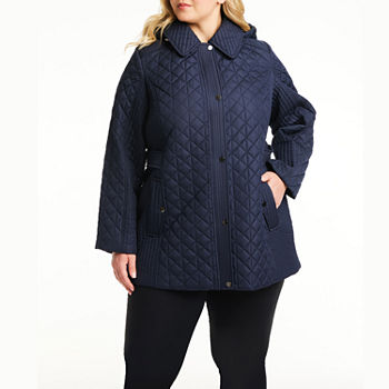 Liz Claiborne Hooded Midweight Quilted Jacket-Plus