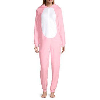 Peace Love And Dreams Womens Pink Bunny Long Sleeve One Piece Pajama