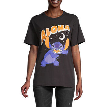 Aloha Spooky Stitch Juniors Womens Crew Neck Short Sleeve Boyfriend Graphic T-Shirt
