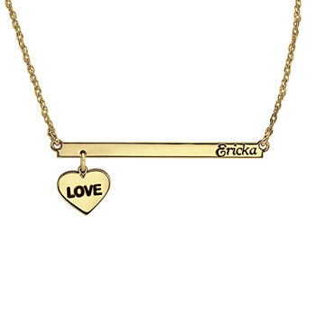 Personalized 10K Yellow Gold Name Bar Necklace with Heart Charm