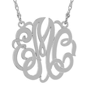 Personalized Sterling Silver 40mm Monogram Initials Pendant Necklace