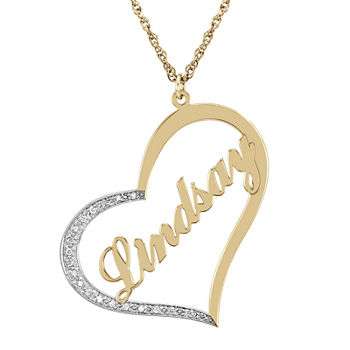 Personalized Diamond-Accent 14K Gold Over Sterling Silver Heart Name Pendant Necklace