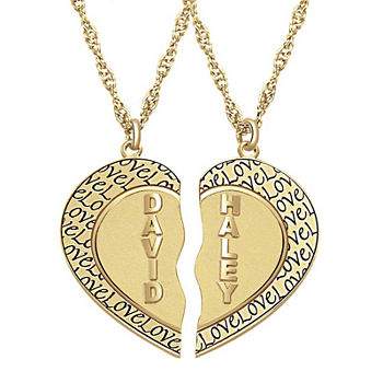 Personalized 14K Gold Over Silver Couple's Name Heart Pendant Necklaces
