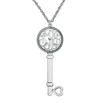Personalized Sterling Silver Monogram Key Pendant Necklace
