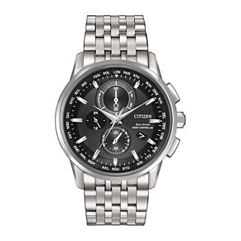 Citizen World Chronograph A-T Mens Chronograph Atomic Time Silver Tone Stainless Steel Bracelet Watch At8110-53e
