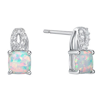 Lab Created White Opal Sterling Silver 10mm Stud Earrings