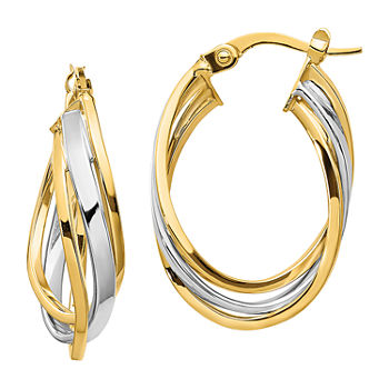 Made in Italy 14K Two Tone Gold 25mm Oval Hoop Earrings