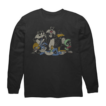 Mens Crew Neck Long Sleeve Regular Fit Looney Tunes Graphic T-Shirt