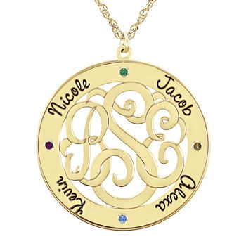 Personalized 14K Gold Over Sterling Silver 30mm Family Birthstone Pendant Necklace
