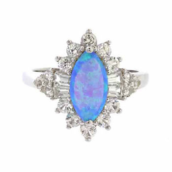 Womens Lab Created Blue Opal Sterling Silver Cocktail Ring