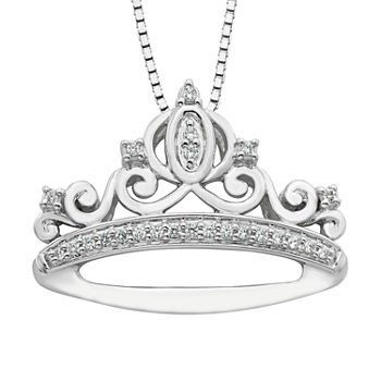 Enchanted Disney Fine Jewelry Womens 1/10 CT. T.W. Genuine White Diamond Sterling Silver Cinderella Princess Pendant Necklace