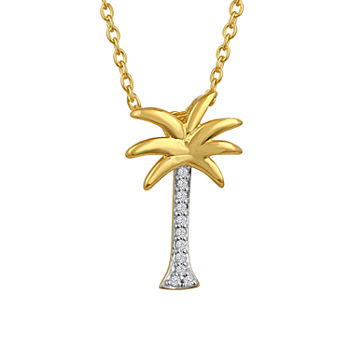 Inspire_ Palm_ Tree Womens Diamond Accent Genuine White Diamond Sterling Silver Pendant Necklace
