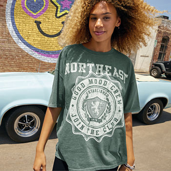 Arizona Lounge Juniors Womens Crew Neck Elbow Sleeve Graphic T-Shirt