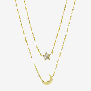 Sparkle Allure You & Me 2-pc. Cubic Zirconia 14K Gold Over Brass 16 Inch Link Moon Star Necklace Set
