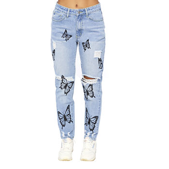 Forever 21 - Juniors Destroyed Butterfly Womens Mid Rise Jean