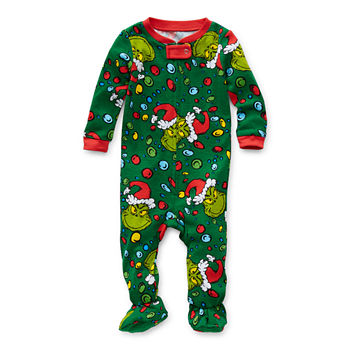 Unisex Footed Pajamas Long Sleeve Crew Neck Dr. Seuss Grinch
