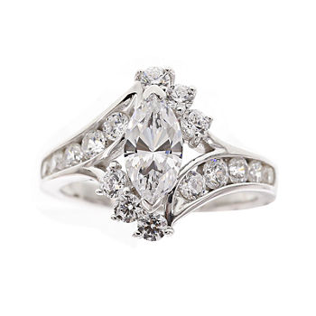 DiamonArt® Cubic Zirconia Sterling Silver Marquise-Cut Bypass Ring