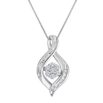 diamond blossom 1/5 CT. T.W. Diamond Cluster Sterling Silver Swirl Pendant Necklace