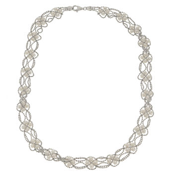 Cultured Freshwater Pearl Sterling Silver Lace Necklace