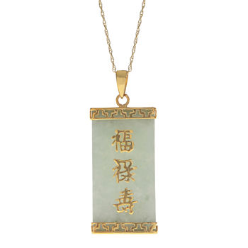 Genuine Jade 10K Yellow Gold Tablet Pendant Necklace