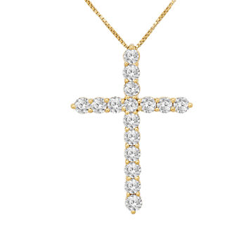 Womens 2 CT. T.W. Genuine White Diamond 10K Gold Cross Pendant Necklace