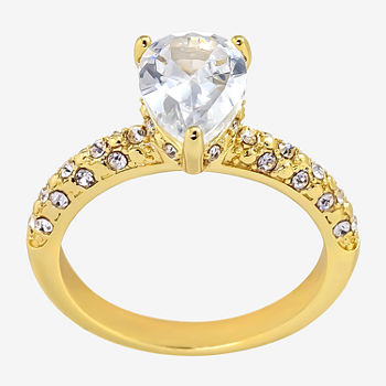 Sparkle Allure Crystal 14K Gold Over Brass Pear Engagement Ring