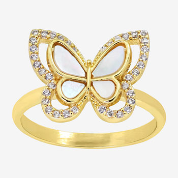 Sparkle Allure Cubic Zirconia 14K Gold Over Brass Butterfly Cocktail Ring