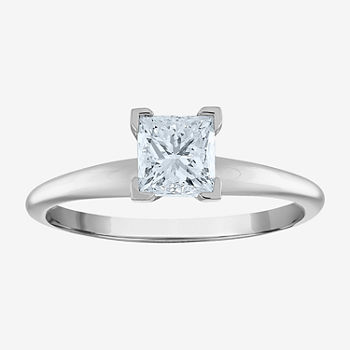 Deluxe Collection Womens 1 CT. T.W. Genuine White Diamond 14K White Gold Solitaire Engagement Ring