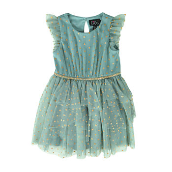 Lilt Toddler Girls Short Sleeve Flutter Sleeve Fit + Flare Dress
