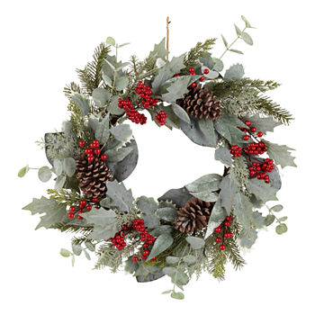 North Pole Trading Co. North Pole Village Holly Red Berry Led Indoor Pre-Lit Christmas Wreath
