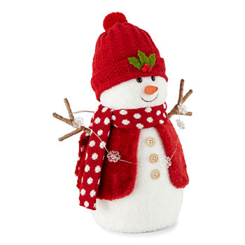 North Pole Trading Co. North Pole Village 15.5" Red Hat & Dot Scarf Led Snowman Figurine