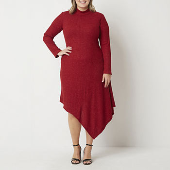 Melonie T Plus Long Sleeve High-Low Fit + Flare Dress