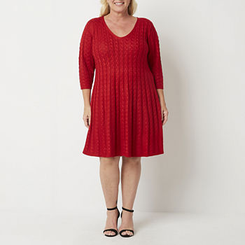 Jessica Howard Plus 3/4 Sleeve Sweater Dress