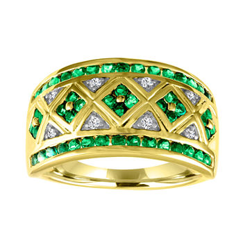 Lab-Created Green Emerald & Lab-Created White Sapphire 14K Gold Over Silver Cocktail Ring